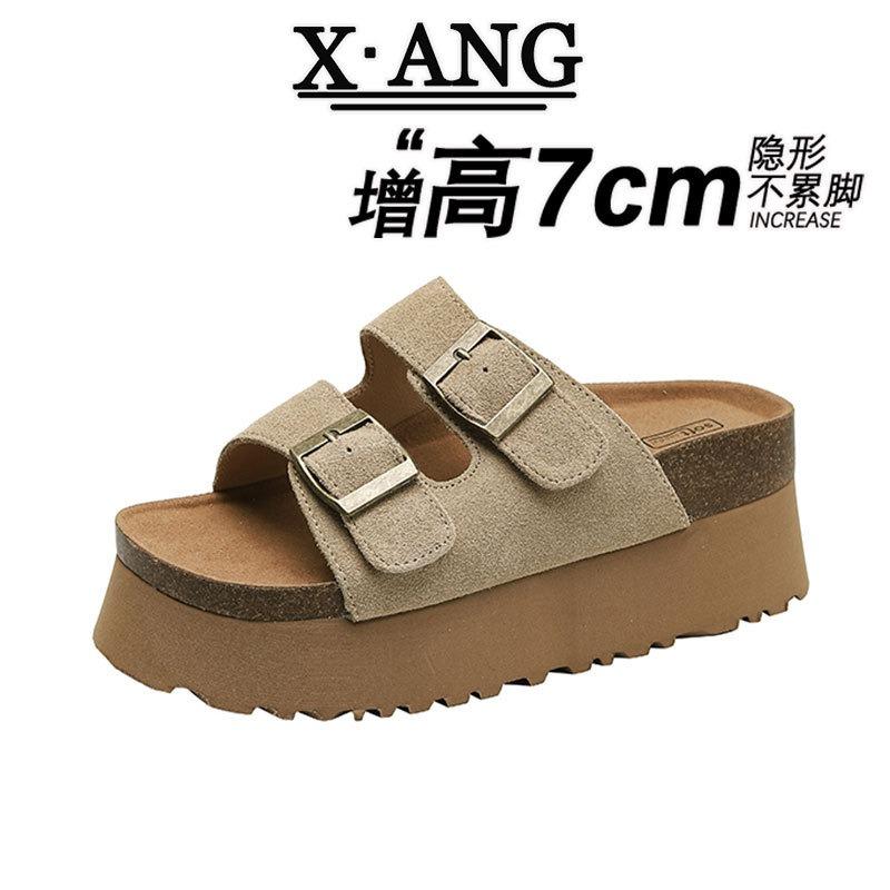 

cm heightened thick-soled leather slippers women s summer outer wear small super high heel sandals 39