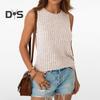 Women Tops Round Neck Sleeveless Slim Fit Knitted Tops Solid Color Elastic Ribbed Tank Tops Daily Wear
