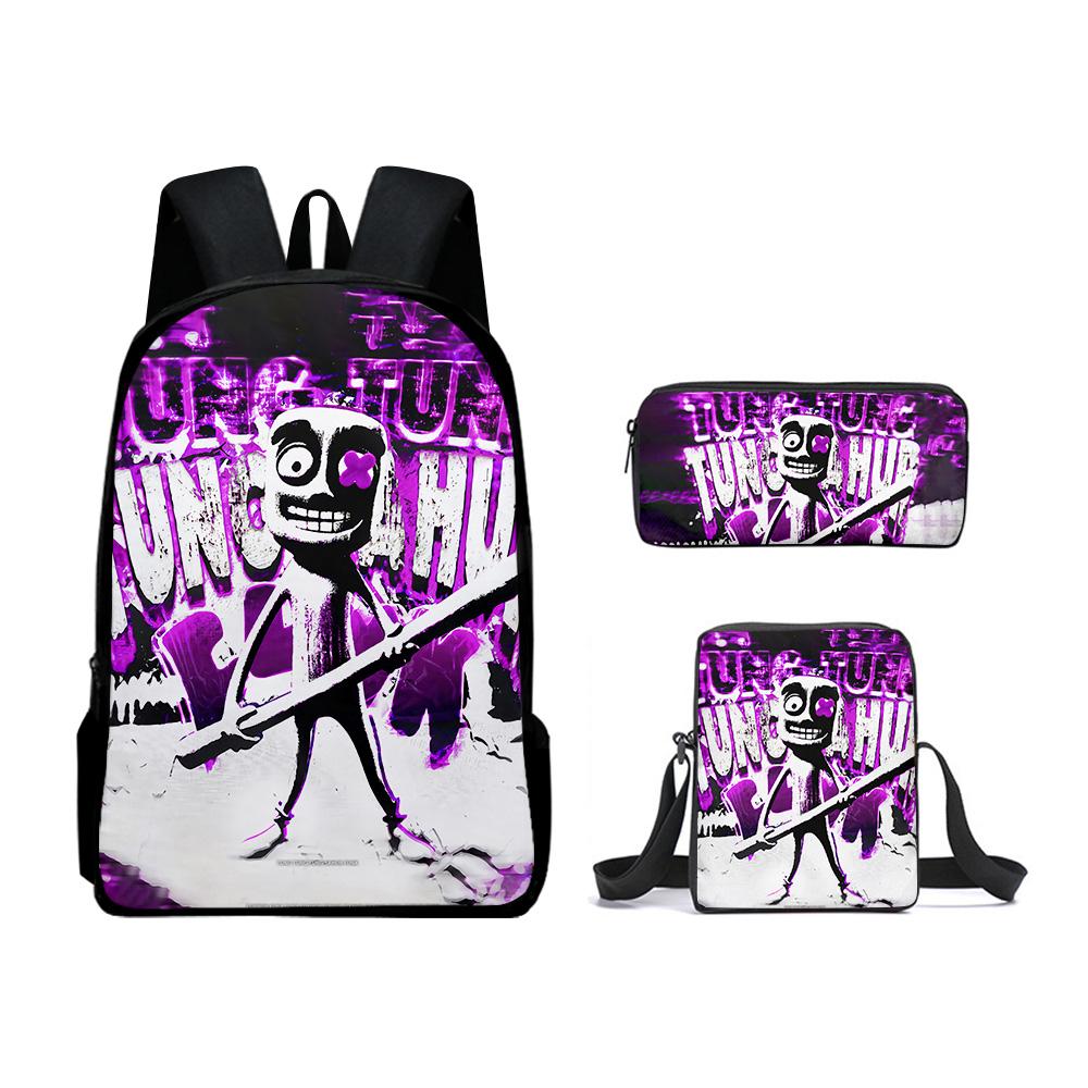 Hip Hop Funny Hip Hop Tungtungtung 3D Print 3pcs/Set Pupil School Bags Laptop Daypack Backpack Inclined Shoulder Bag Pencil Case