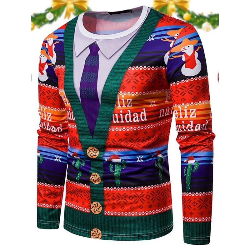 Christmas T-shirts For Men Shirts Tree Snowflake Graphic T-Shirt Cotton O Neck Oversized Long Sleeve Tops Streetwear Men's Shirt