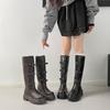 Retro Round Head Belt Buckle Slim Tall Knight Boots 2025 Autumn and Winter New Thick-soled Thick-heeled Boots Women's Martin Boots