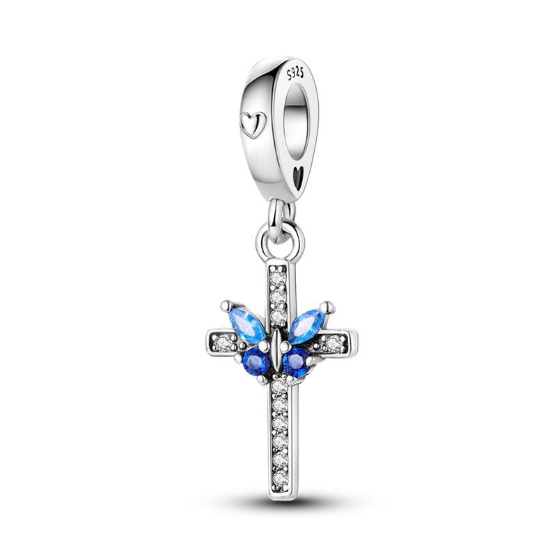 Copper Sapphire Charms Beads Blue Stone Dangle Cute Pet Hold Blue Heart Pendants Original Accessories Bracelets Jewelry Gift