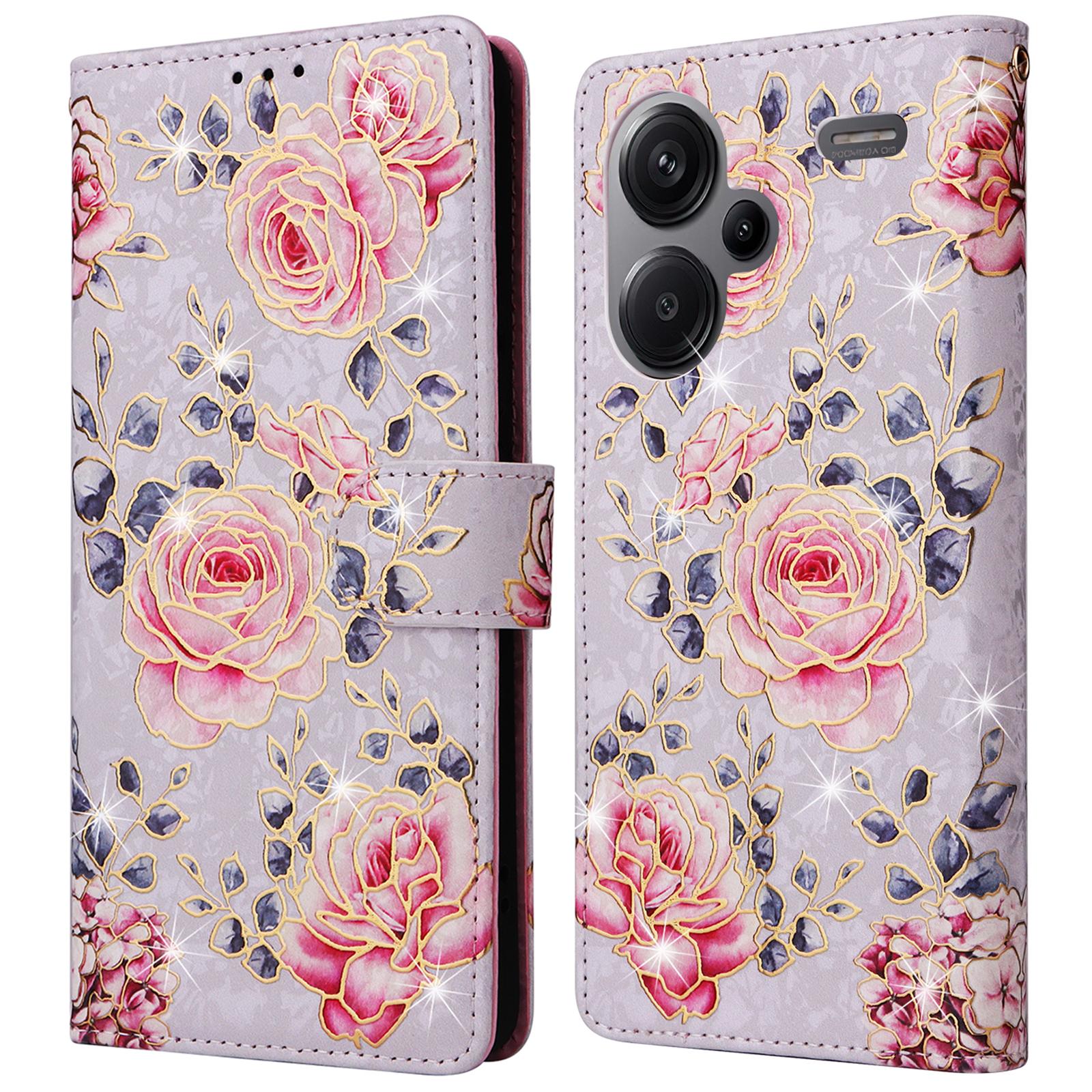 

Для Xiaomi Redmi Note 13 Pro+ 5G кожаный лакированный чехол для телефона с блокировкой RFID Rose Flower