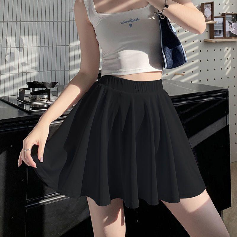 Women Summer Sexy Fashion Loose Ice Silk Mini Skirt High Waist Slim Fit Pleated A-Line Skirt Solid Color Skirt Club Wear