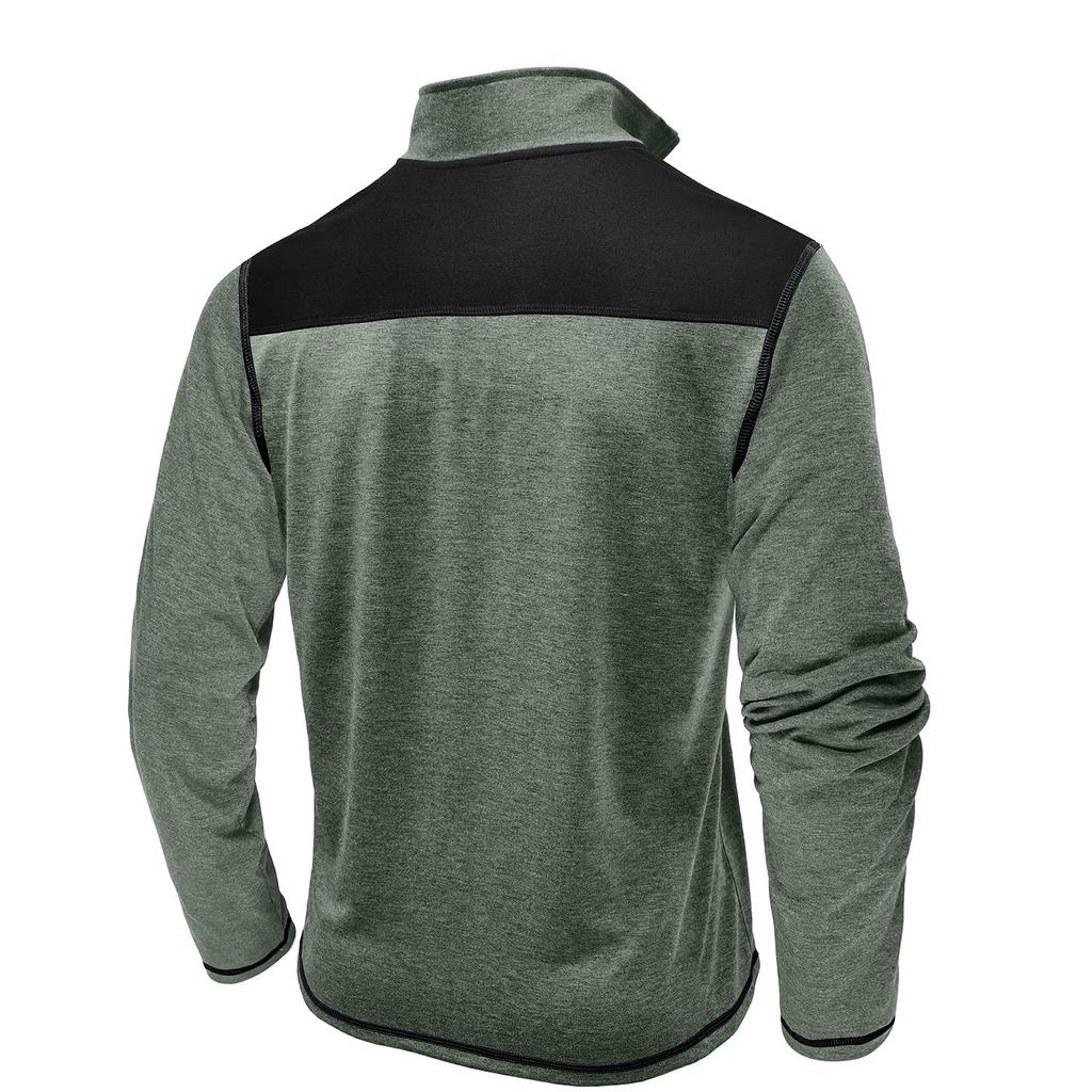 Men’s Tops Stand Collar Long Sleeves T-Shirts Contrasting Color Sweatshirts Zip Up Chest Pocket Autumn Spring Casual Sports Wear