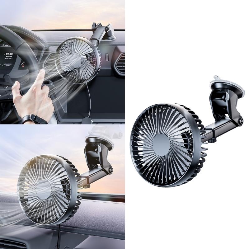 Car Suction Cup Fan USB Power Dashboard Windscreen Mount Cooling Fan Interior Air Circulator Fan 360 Degree Rotating Fan