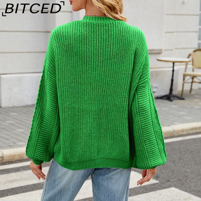 BITCED Relaxed-Fit Oversized Cardigan Autumn/Winter Long-Sleeved V-Neck Cable-Knit Sweater