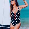 Women One Piece Swimsuit Polka Dot Print Leaf Pattern Zip Front Backless Shoulder Strap Swimwear