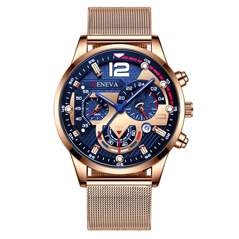 Fashion Trend Calendar Men's Quartz Watch with Luminous Dial, Stainless Steel & Mesh Straps