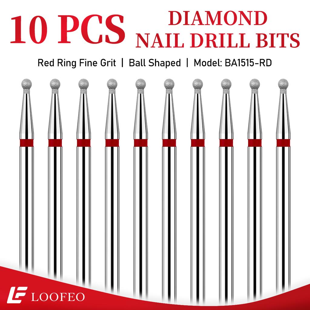 Ball Diamond Nail Drill Bit Set 1.5/2/2.5/3/3.5/4/4.5/5mm Red Fine Nail Milling Cutters Nail File Bit Sets Nail Prep Dead Skin Removal Shaping