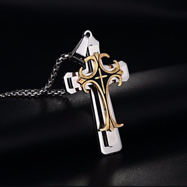 Three-Layer Titanium Steel Stainless Steel Cross Necklace, Hipster Men'S And Women'S Neutral Simple Pendant