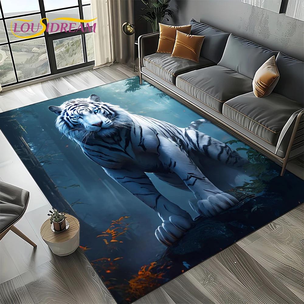 Wilder Tiger Löwe Leopard Biest Tier Wildtier Cartoon Teppich Teppich für Wohnzimmer Schlafzimmer Sofa Dekoration, Rutschfeste Bodenmatte