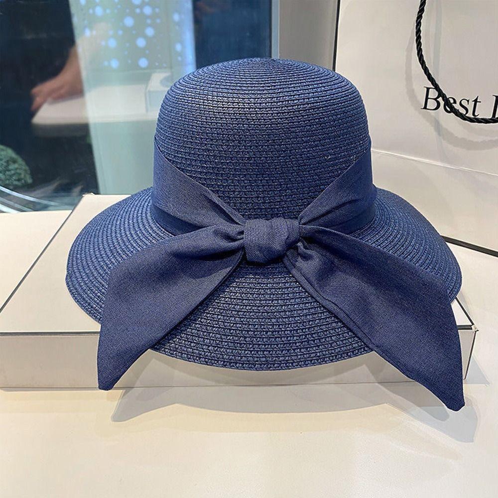 Fashion Sun Protection Summer Sun Hat Breathable Travel Beach Cap Bowknot Casual Bucket Hat for Women