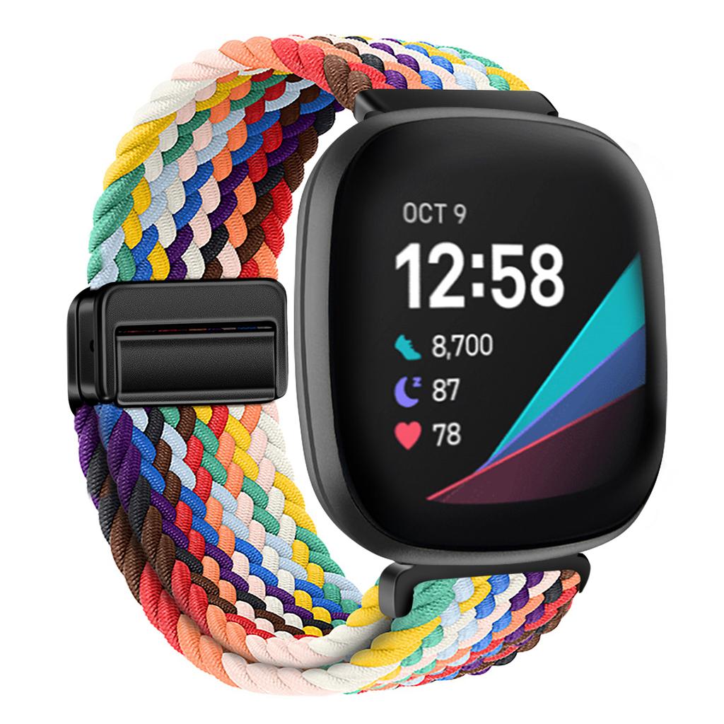 Nylon Braided Loop Strap For Fitbit Versa 4/3 Adjustable Metal Magnetic Bracelet Wristband For Fitbit Sense 2/1 Band Accessories