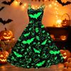 Women's Halloween Print Off Shoulder Dress Vintage Punk Style A Line Midi Dress with Flared Skirt and Adjustable Straps for Party