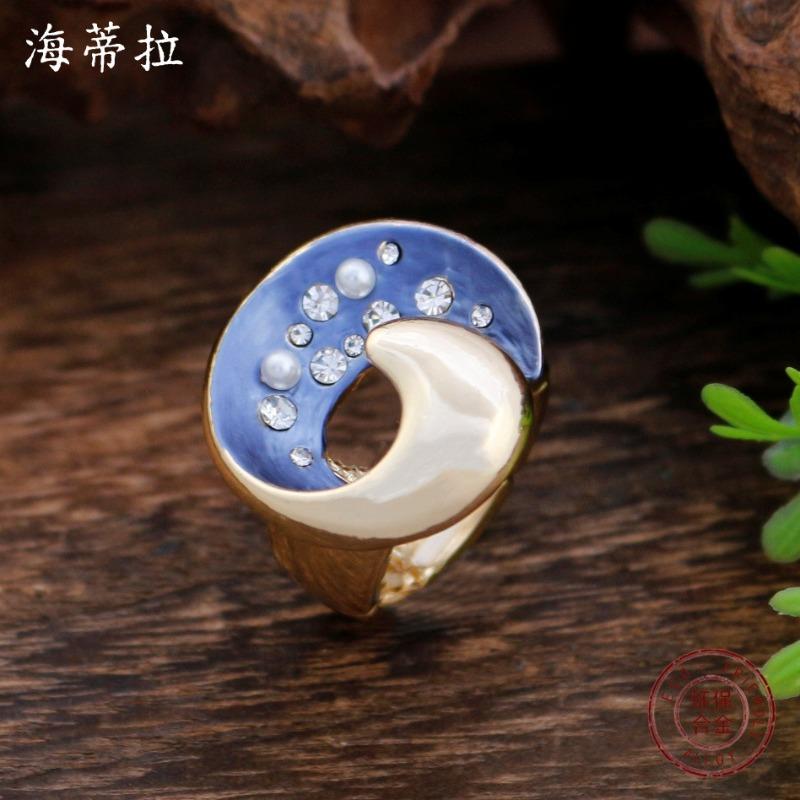New enamel geometric hollow starry sky ring women's creative high sense diamond inlaid alloy ring