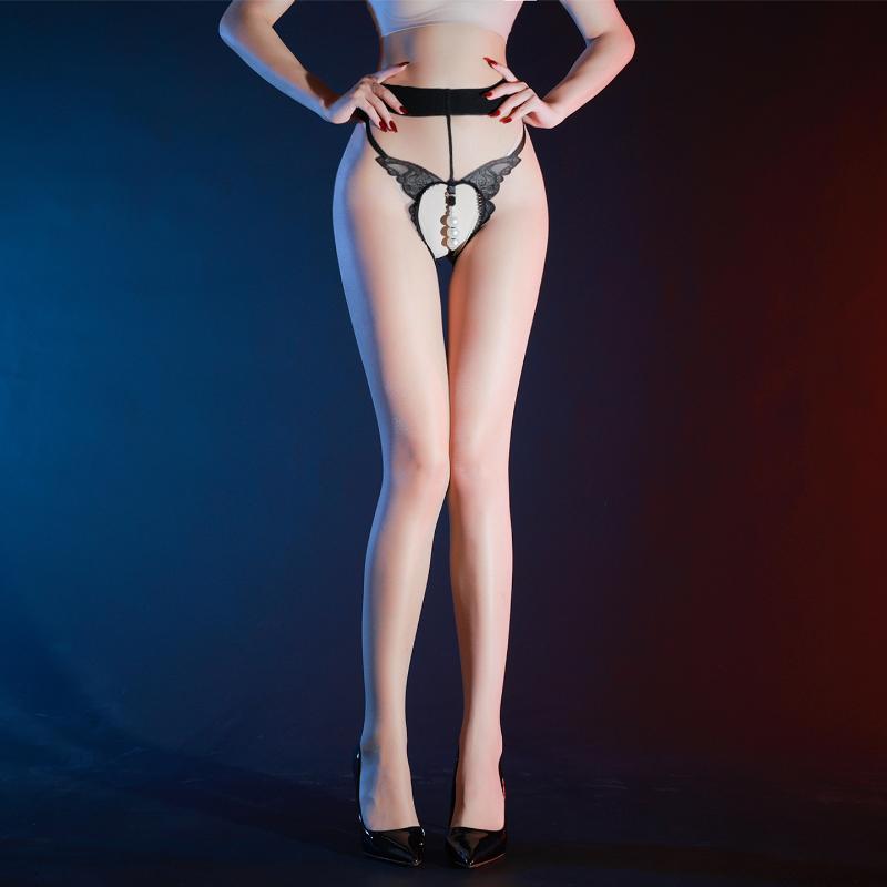 Women Sexy Pantyhose With Pearls Massage Open Crotch Transparent Pantyhoses High Elastic Ultra-Thin Transparent Slim Stockings