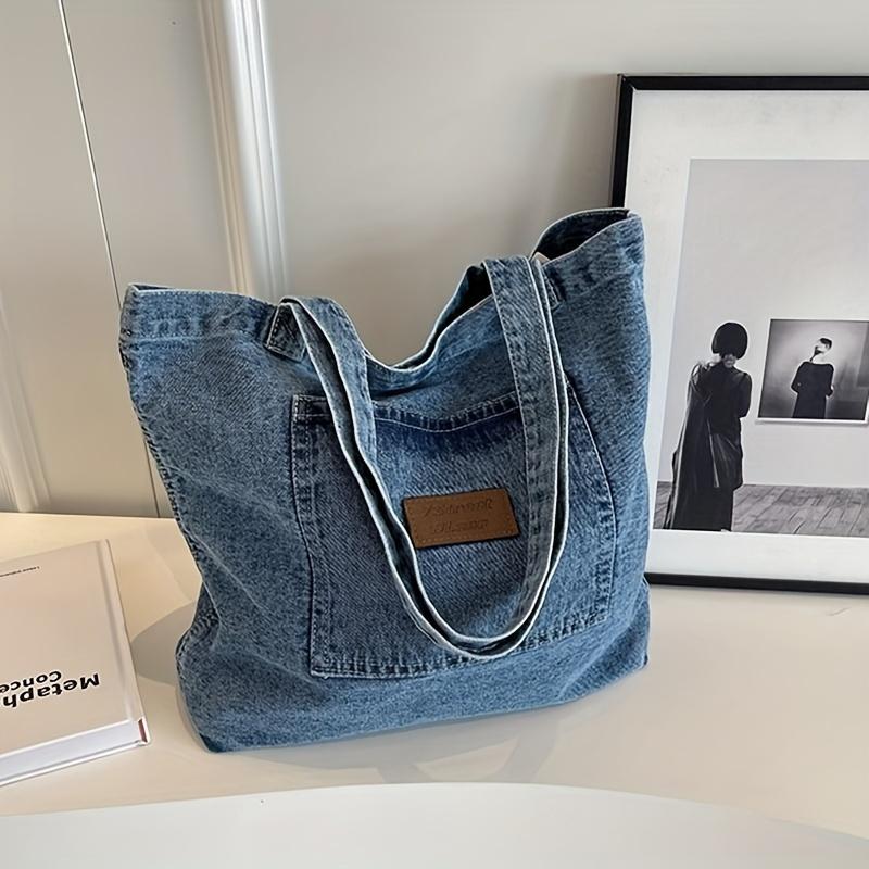 Vintage Denim Umhängetasche, Retro Handtasche mit großer Kapazität, Modische Tragetasche für Schule, Arbeit, Shopping