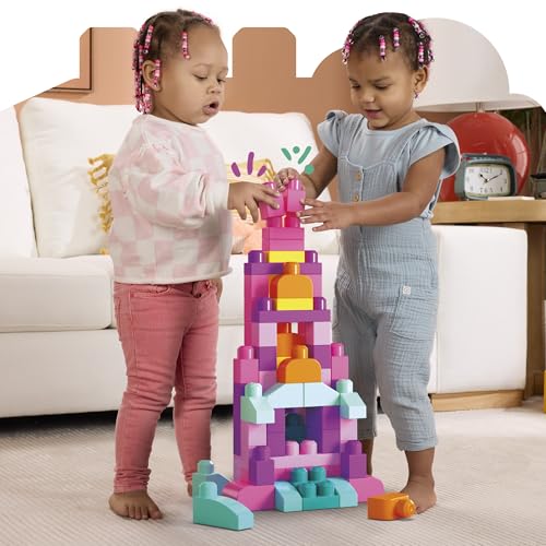 MEGA Mega Blocks 80-Piece Block Pack for Ages 1 and Up, Pink, Educational and Learning Toy, 80 Pieces, Pastel, DCH62
