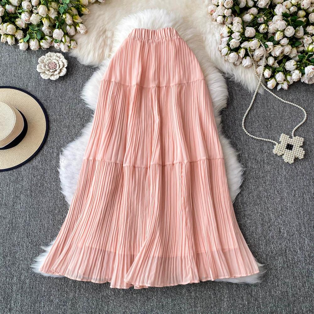 Dimanaf Jupes élégantes en mousseline de soie, taille élastique, plissée, maille, été 2025