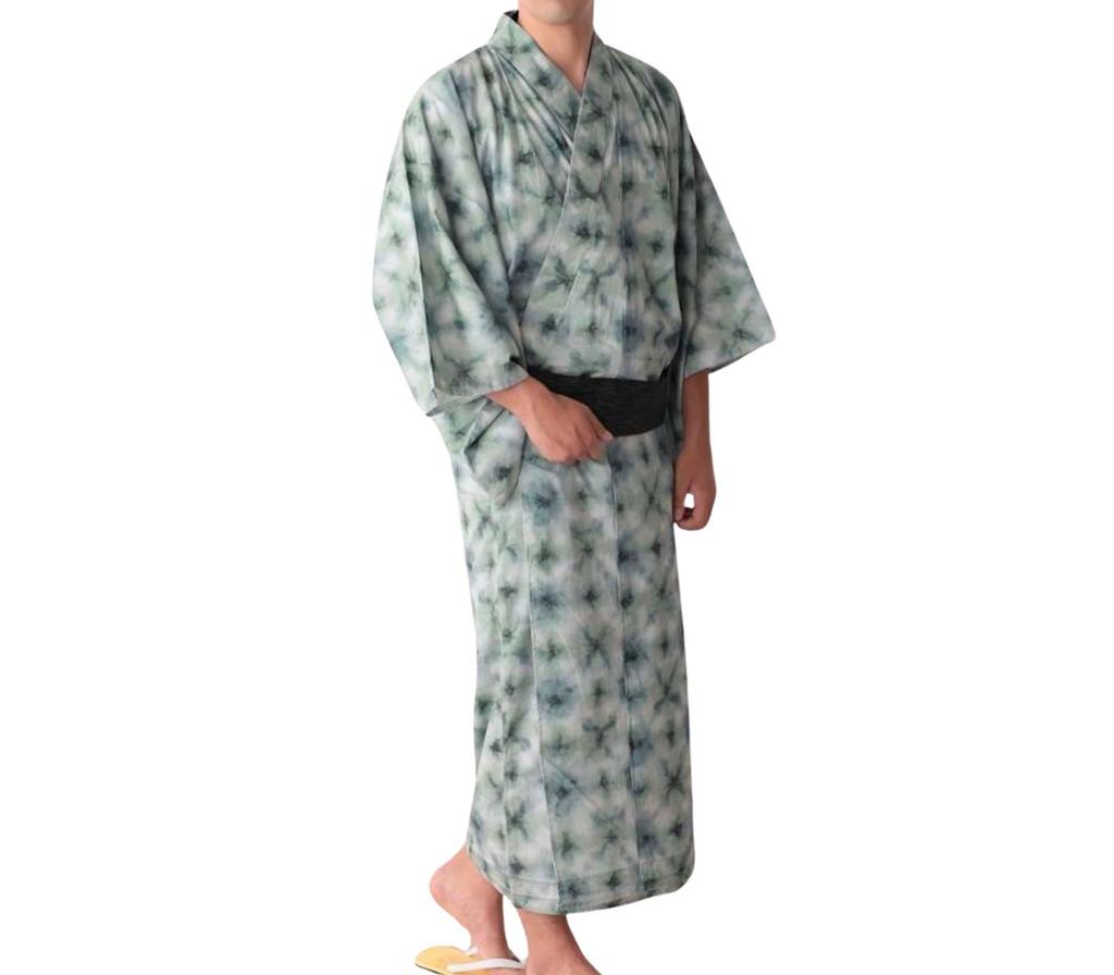 Sweet Mommy EMU Yukata Set with Obi and Navy Shijira Size M Men's 3-Piece One-Touch Cool-Touch Belt, Blue, Weave, Cotton,