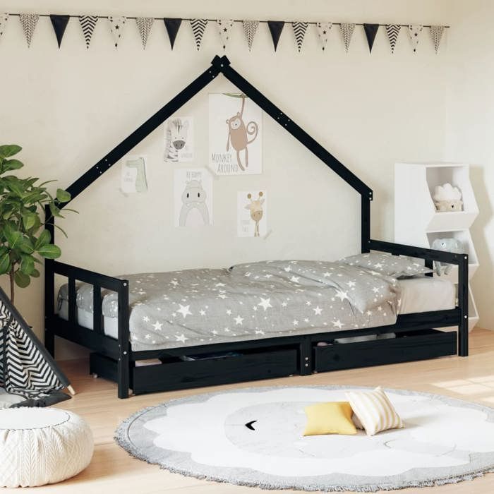 VidaXL Cadre de Lit pour Enfants avec Tiroirs, Lit Simple avec Sommier à Lattes, Meuble de Chambre à Coucher, Scandinave, 834554