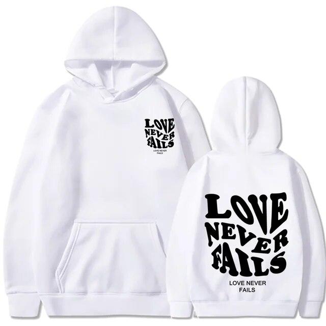 2023 Love Never Fails Print Letter Hoodies Women Sweatshirt Khaki Autumn Vintage Oversized Harajuku Loose Tops Casual Pullovers Unisex
