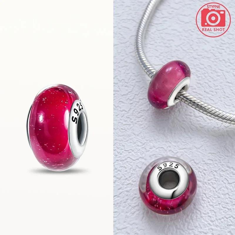 Real Coppercolored Shiny Murano Glass Beads Round Charms Fit Original Bracelet Diy Fine Jewelry Gifts For Women