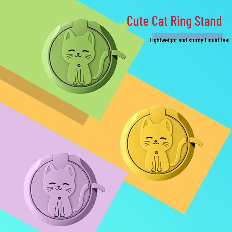 Adesivo Supporto Telefono Cartone Animato Gatto in Metallo - Supporto ad Anello Portatile in Lega