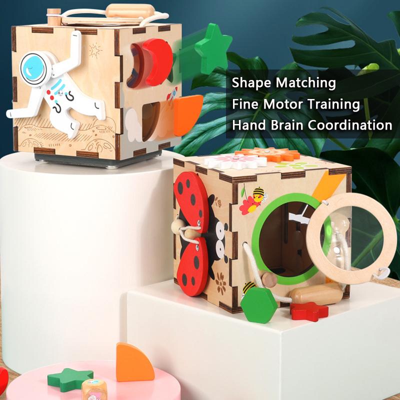 Wooden Activity Cube Busy Board Montessori Toys for Kids Fine Motor Skill Training Autism Sensory Box Parish Educational Games
