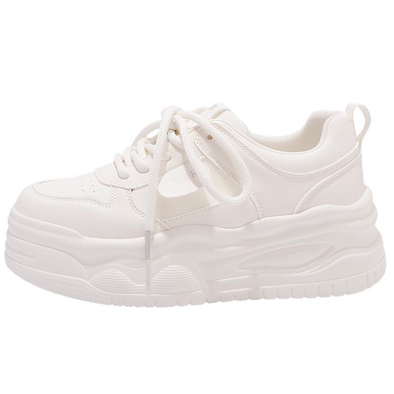 Women's White Versatile Thick-Soled Sneakers - Summer Shoes Match Skirt & Wide-Leg Pants, Style XY-A622.