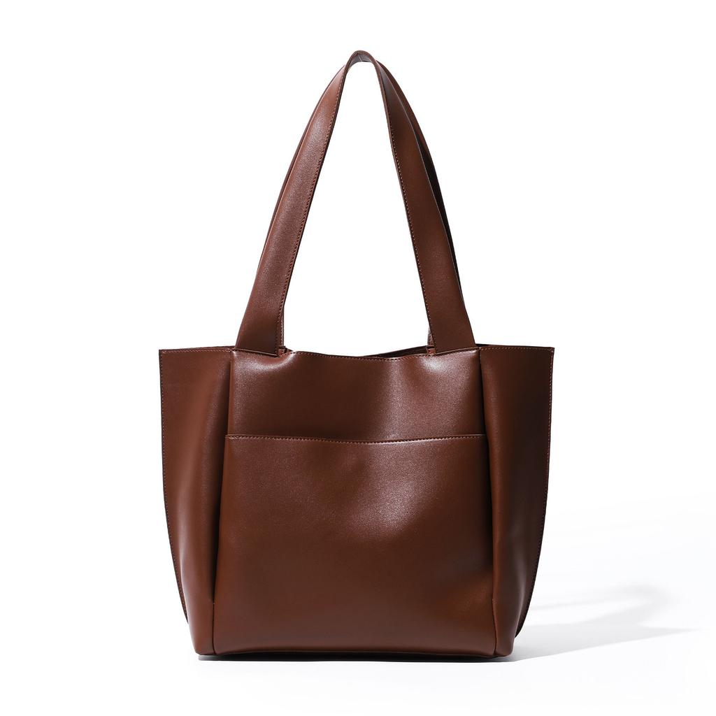 Vintage-style simple soft leather shoulder bag, large-capacity commuter tote bag, fashionable and versatile handbag bucket bag