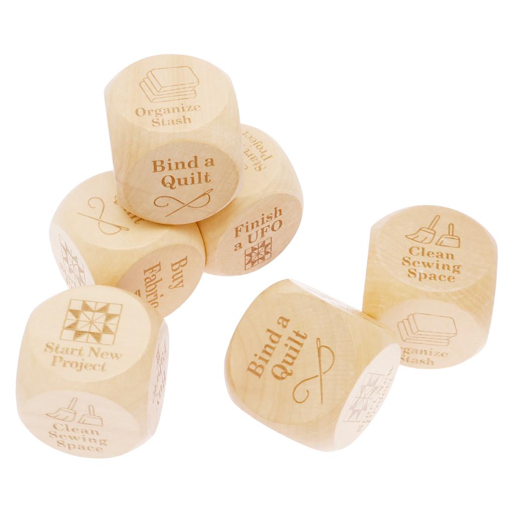 6Pcs Fun Quilters Dice Handmade Wood Quilting Decision Dice with 6 Engraved Sewing Tasks for Sewing Lover and Craft Enthusiast