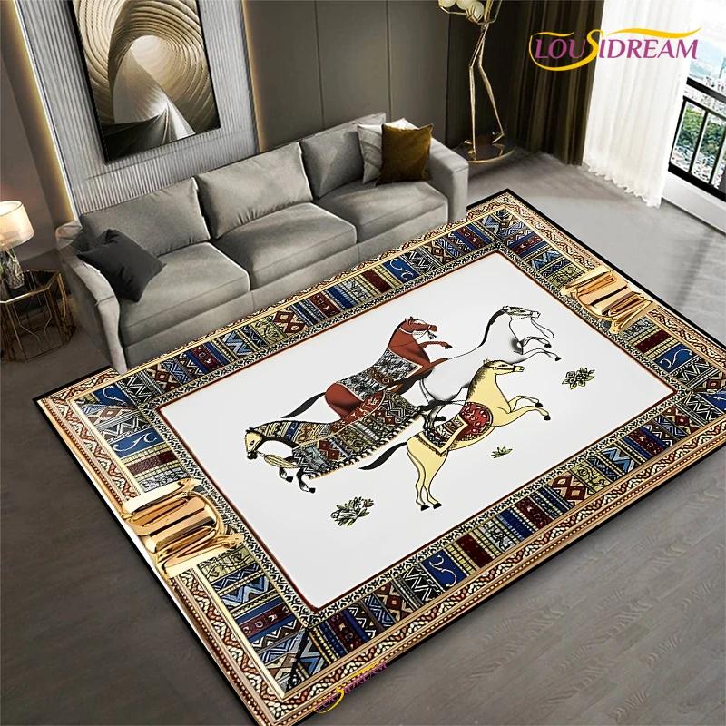 Fashion Ethnic Frame Horse Carpet Living Room Bedroom Yoga Rugs Kitchen Door Kids Un-Slip Mats Alfombra Birthday Gift Poster Mat