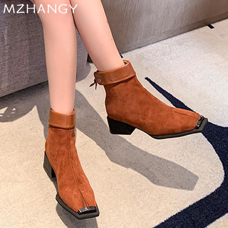 Mode Damen Leopard Wildleder Stiefeletten Eckige Zehenpartie Mittelhohe Absätze Schuhe Frau 2025 Trend Mode Winter Neu Schnee Motorradstiefel Mujer Botas