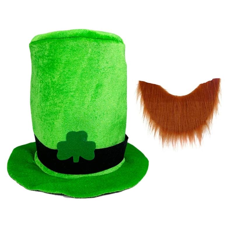 

Multipurpose Patricks Day Fashion Accessory Green Tops Hat and Beard Designs Decoration for Various Occasion Use
