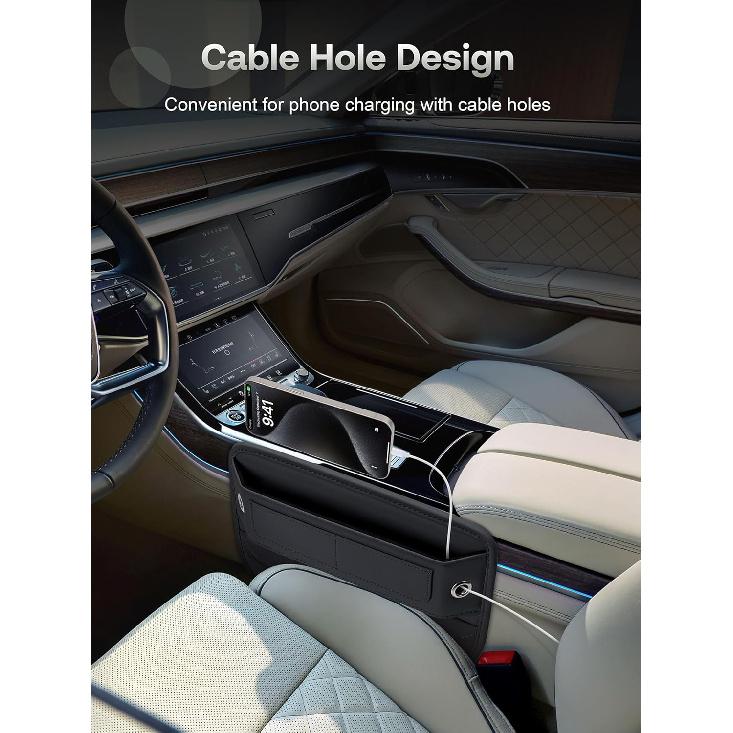 Universal Fit Premium Leather Car Seat Gap Filler Organizer, Center Console Organizer With Card Slots For Car Suv Truck (Black, 2 Pack)