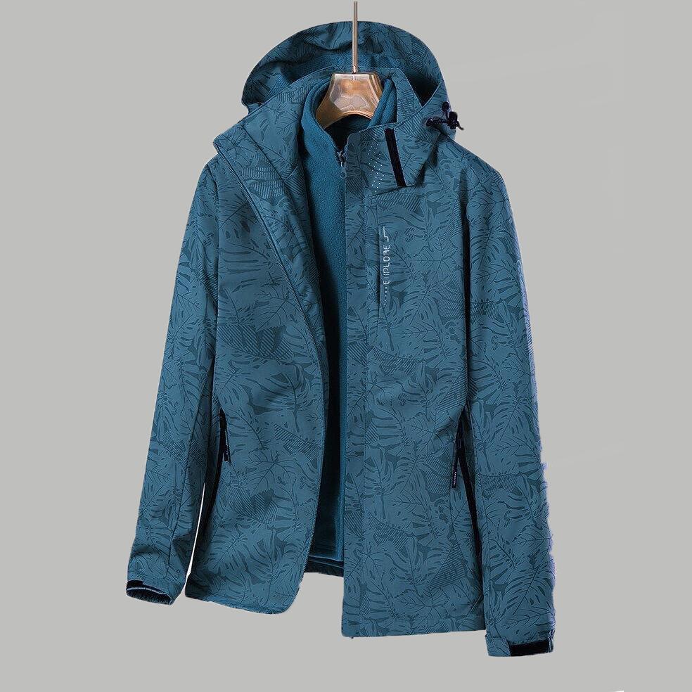 Erkek Çiftin Üçü Bir Arada Akçaağaç Yaprağı Ceket Polar Astar Rüzgar Geçirmez ve Su Geçirmez Dağcılık Takım Elbise İki Parça