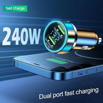 240W 2 Port Super Fast USB Car Charger USB Charging Adapter Digital Display For IPhone Samsung Xiaomi Huawei Car Accessories