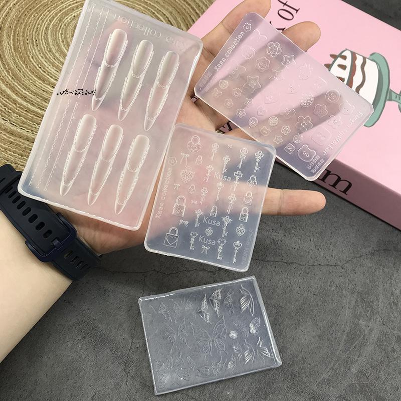 Cartoon Butterfly Button Key Lock Silicone Nail Mold for DIY Manicure Art Tool Nail Stamping Decorations Accessories