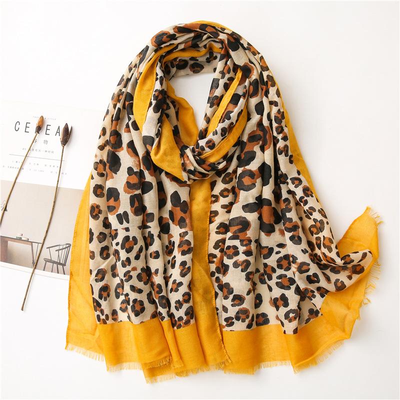 Women Autumn Winter Viscose Shawl Yellow Leopard Patchwork Pashmina Stole Wrap Thick Echarpe Foulard Femme Muslim Hijab 180*90Cm