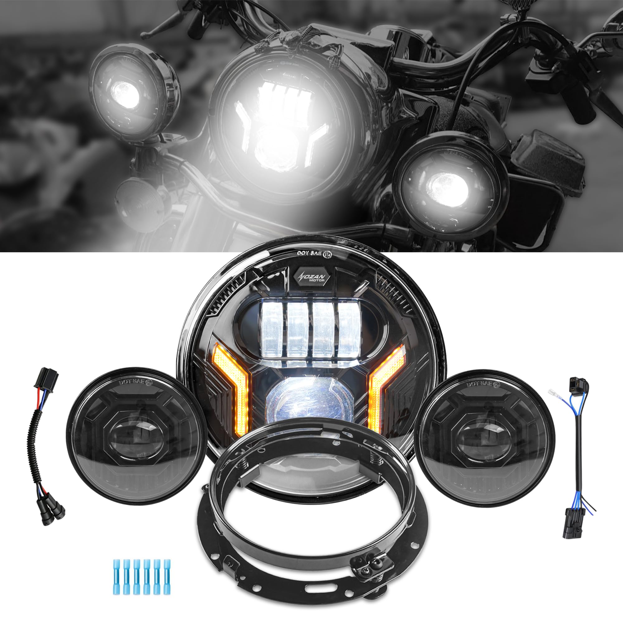 

VANCROSER Harley 7-дюймовая фара, комплект противотуманных фар с 7-дюймовым кронштейном, фара с белыми ДХО и желтым указателем поворота, комплект светодиодных ламп, переключаемых