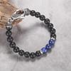 MATT STONE BRACELET   8mm Matt Onyx Stone Bead Bracelet with Reptile Design Lobster Lock, Blue Lapiz Stones