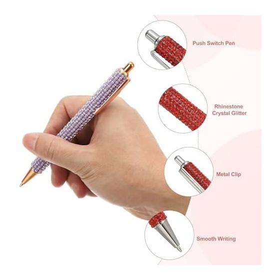 PATIKIL 3pcs Rhinestone Metal Ballpoint Pens, Crystal Diamond Pens with Black Ink, 1.0mm Point, Shiny Pens for Women, Gift, Office, Note-Taking,