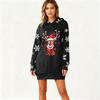 Women's Christmas Print Long-Sleeved Hooded Pocket Pullover Dress