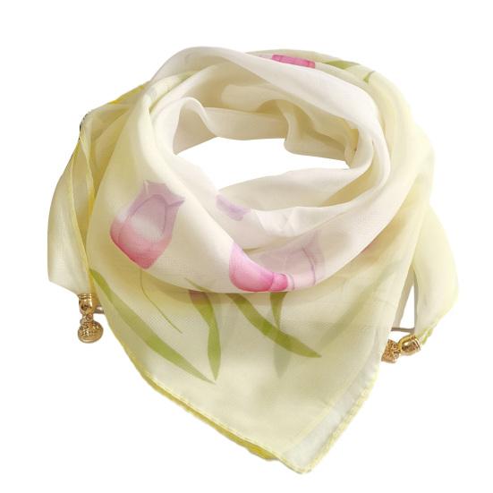 

Women Scarf Plant Flower Pattern Magnetic Metal Buckle Smooth Texture Scarf Sun Wind Protection Headscarf Beach Travel Accessories