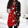 Womens Tops V-neck 3/4 Sleeve Blouses Casual Mid-length Shirts Fashion Christmas Print Tunic Tops With Pockets