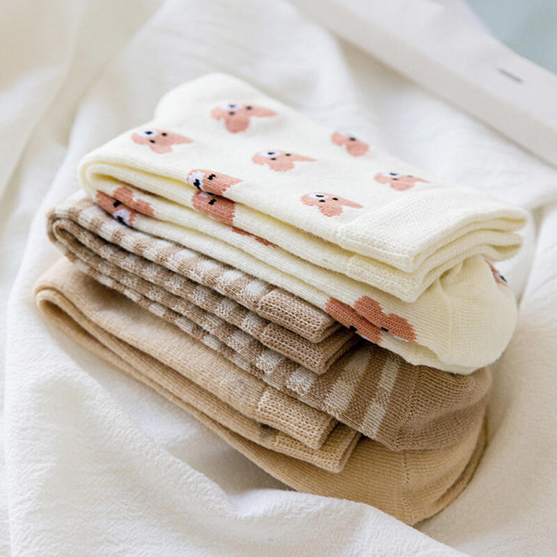 Cute Teddy Bear Character Student Socks Set (3 Pairs)