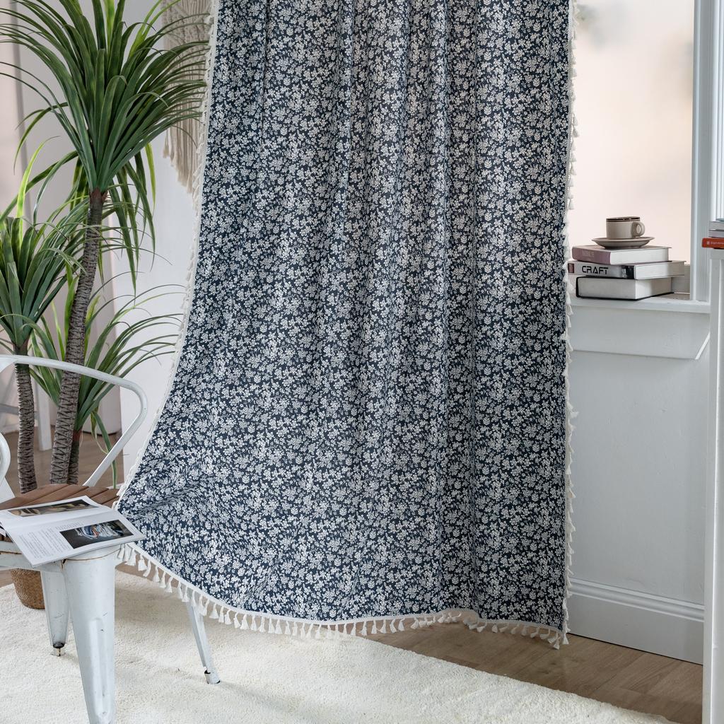 Finished Curtains Cotton And Linen Fabric Printing Floral Fresh Small Window Semi-Blackout Balcony Bay Window Curtain