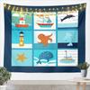 Tropical Sea Tapestry Blue Wave Palm Trees Wall Hanging, Summer Ocean Theme Cartoon Wall Blanket Home Artwork, Kids Girls Room